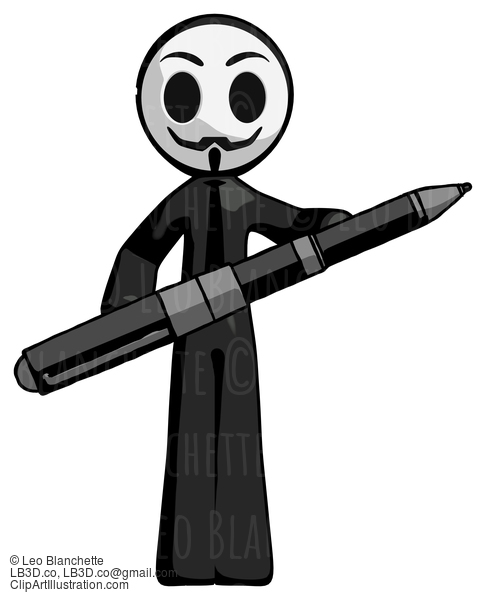 Black Little Anarchist Hacker Man Posing Confidently With Giant Pen #8593