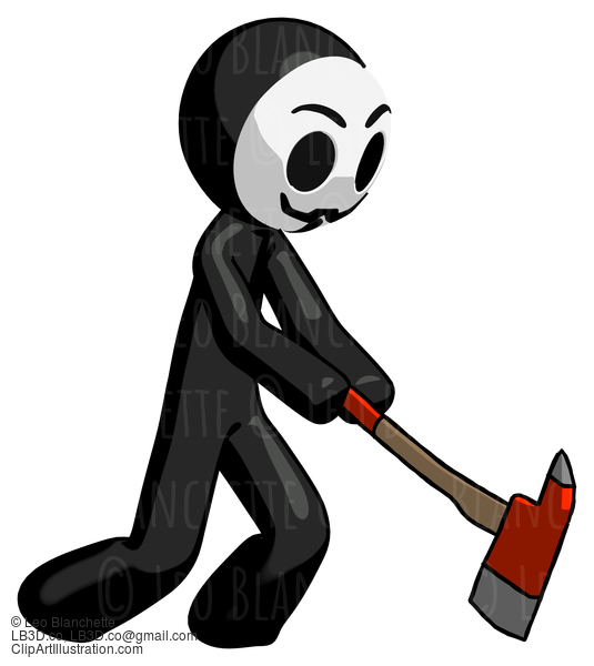 Black Little Anarchist Hacker Man Striking With A Firefighter’S Ax #8595