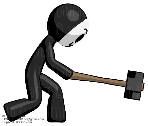 Black Little Anarchist Hacker Man Hitting With Sledgehammer, Or Smashing Something #8597