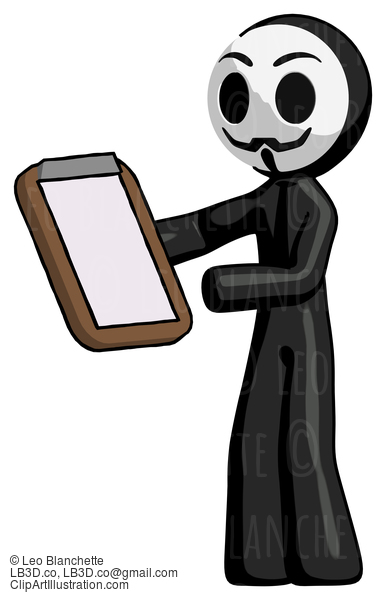 Black Little Anarchist Hacker Man Reviewing Stuff On Clipboard #8599