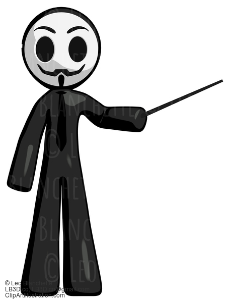 Black Little Anarchist Hacker Man Teacher Or Conductor With Stick Or Baton Directing #8600