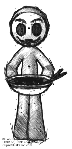 Sketch Little Anarchist Hacker Man Serving Or Presenting Noodles #14707