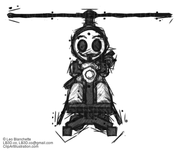 Sketch Little Anarchist Hacker Man Flying In Gyrocopter Front View #14708