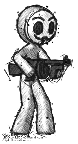 Sketch Little Anarchist Hacker Man Tommy Gun Gangster Shooting Pose #14714