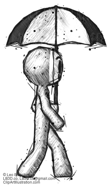 Sketch Little Anarchist Hacker Man Woman Walking With Umbrella #14715