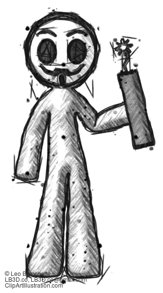 Sketch Little Anarchist Hacker Man Holding Dynamite With Fuse Lit #14718