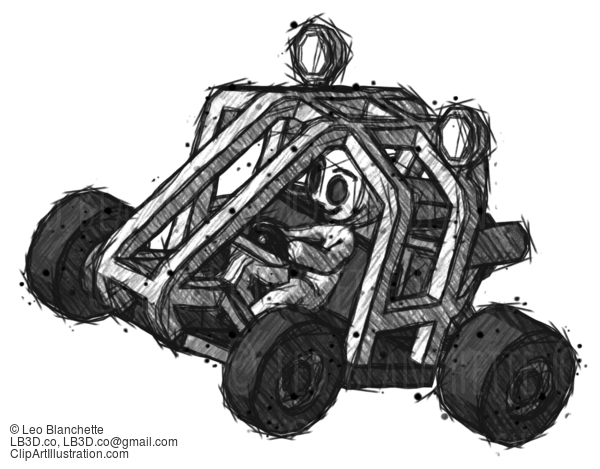 Sketch Little Anarchist Hacker Man Riding Sports Buggy Side Top Angle View #14722