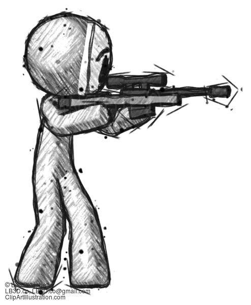 Sketch Little Anarchist Hacker Man Shooting Sniper Rifle #14723