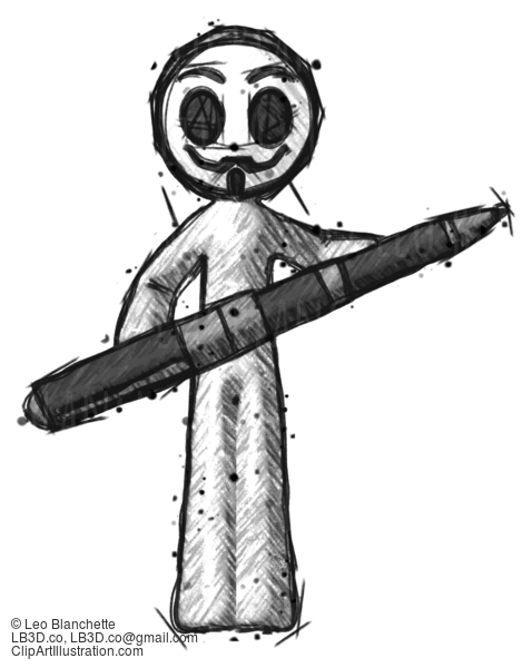 Sketch Little Anarchist Hacker Man Posing Confidently With Giant Pen #14724