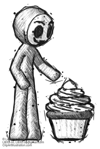 Sketch Little Anarchist Hacker Man With Giant Cupcake Dessert #14734