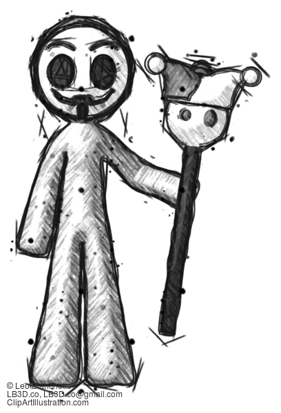 Sketch Little Anarchist Hacker Man Holding Jester Staff #14736