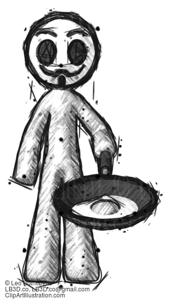 Sketch Little Anarchist Hacker Man Frying Egg In Pan Or Wok #14743