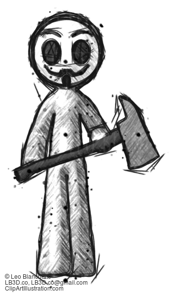 Sketch Little Anarchist Hacker Man Holding Fire Fighter’S Ax #14752