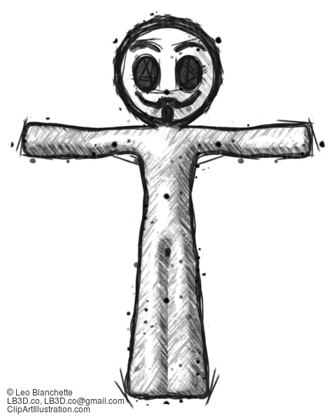 Sketch Little Anarchist Hacker Man T-Pose Arms Up Standing #14754