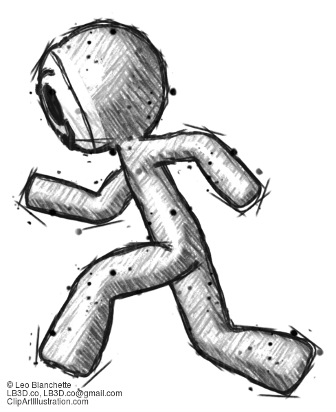 Sketch Little Anarchist Hacker Man Running Fast Left #14755