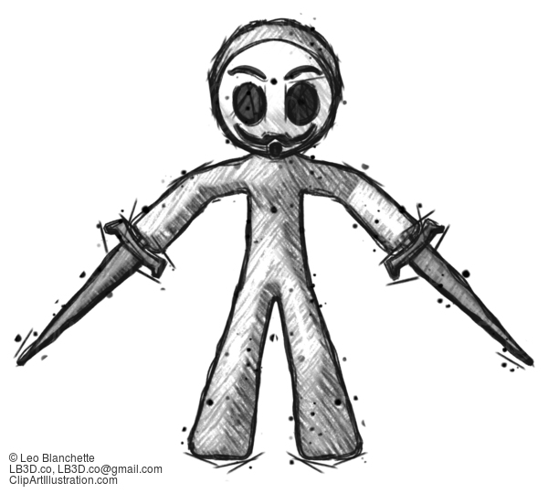 Sketch Little Anarchist Hacker Man Two Sword Defense Pose #14764