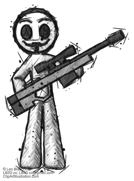 Sketch Little Anarchist Hacker Man Holding Sniper Rifle Gun #14772