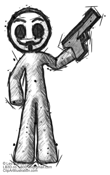 Sketch Little Anarchist Hacker Man Holding Handgun #14775