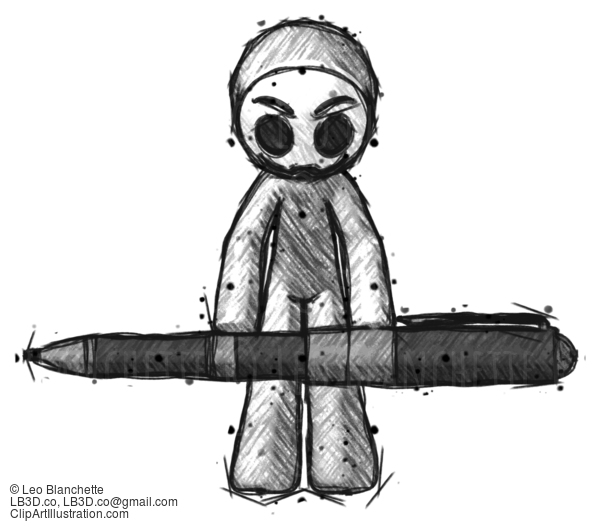 Sketch Little Anarchist Hacker Man Weightlifting A Giant Pen #14777