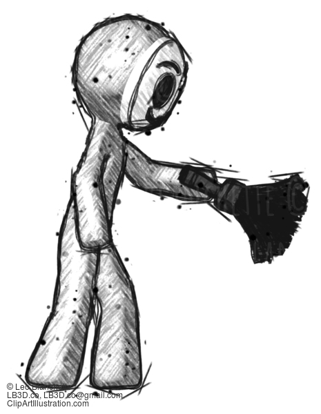 Sketch Little Anarchist Hacker Man Dusting With Feather Duster Downwards #14784