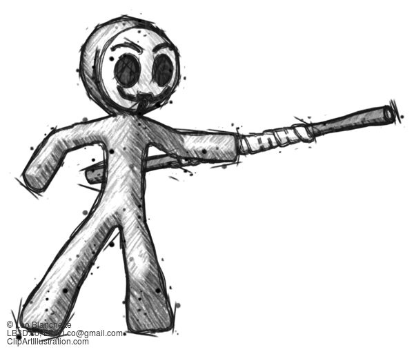 Sketch Little Anarchist Hacker Man Bo Staff Pointing Right Kung Fu Pose #14790