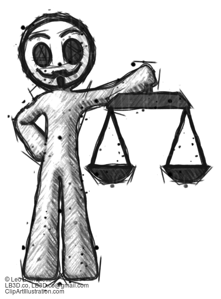 Sketch Little Anarchist Hacker Man Holding Scales Of Justice #14793