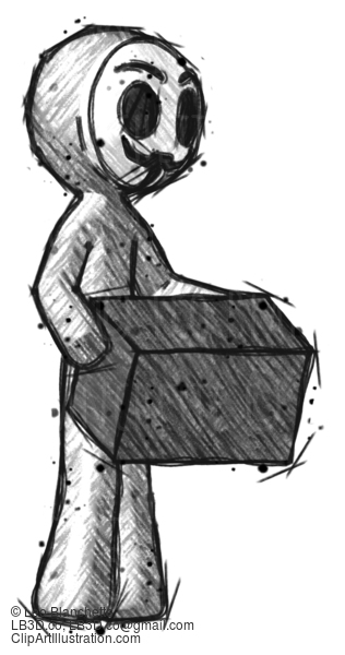 Sketch Little Anarchist Hacker Man Holding Package To Send Or Recieve In Mail #14802