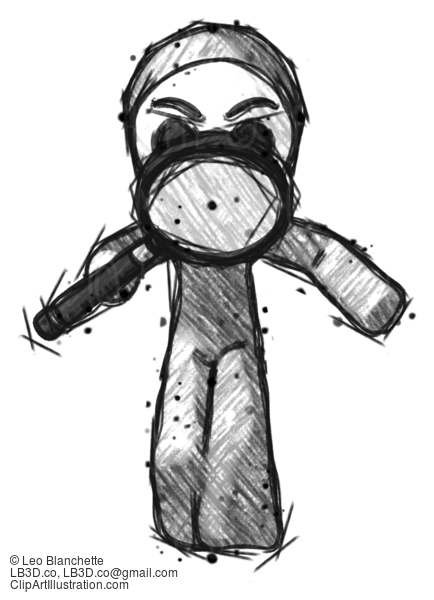 Sketch Little Anarchist Hacker Man Looking Down Through Magnifying Glass #14803