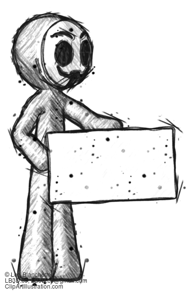 Sketch Little Anarchist Hacker Man Presenting Large Envelope #14808