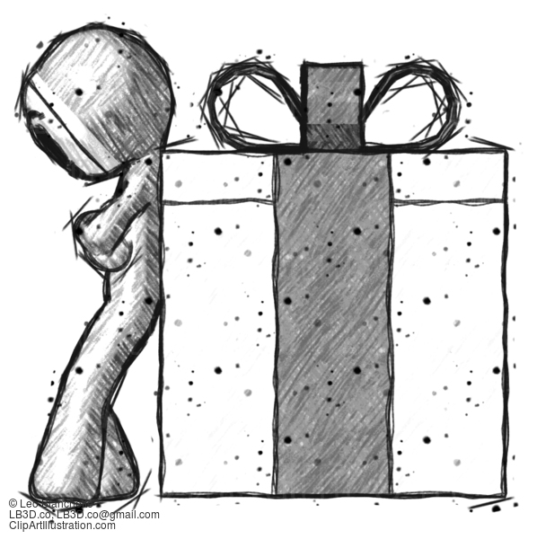 Sketch Little Anarchist Hacker Man Gift Concept - Leaning Against Large Present #14817