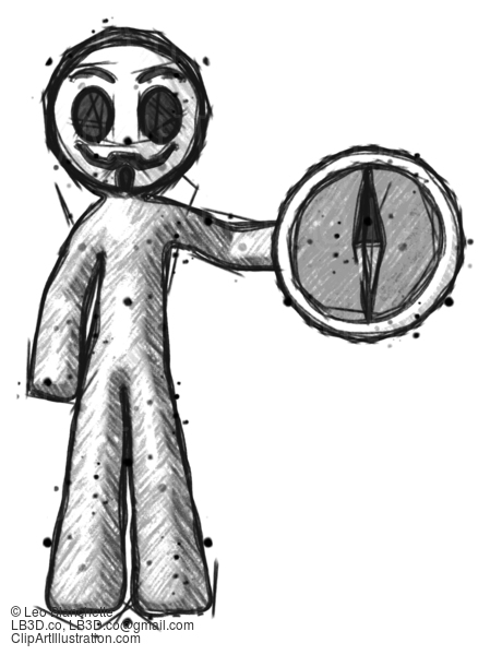 Sketch Little Anarchist Hacker Man Holding A Large Compass #14829