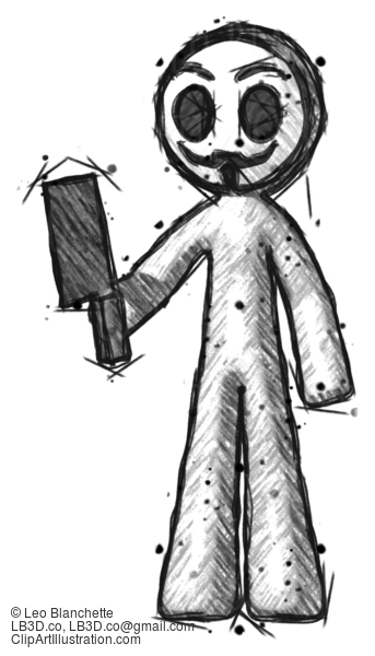 Sketch Little Anarchist Hacker Man Holding Meat Cleaver #14831