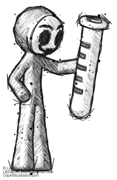 Sketch Little Anarchist Hacker Man Holding Large Test Tube #14832