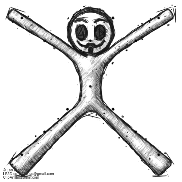 Sketch Little Anarchist Hacker Man With Arms And Legs Stretched Out #14838