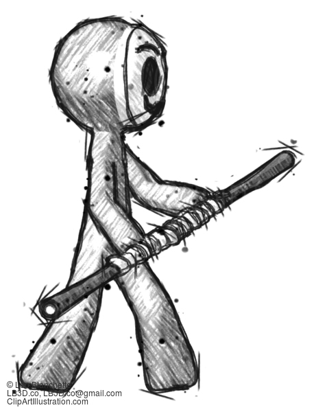 Sketch Little Anarchist Hacker Man Holding Bo Staff In Sideways Defense Pose #14839