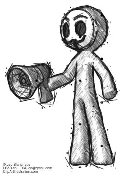 Sketch Little Anarchist Hacker Man Holding Megaphone Bullhorn Facing Right #14840