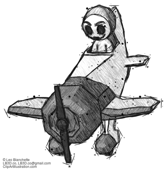 Sketch Little Anarchist Hacker Man In Geebee Stunt Plane Descending Front Angle View #14845