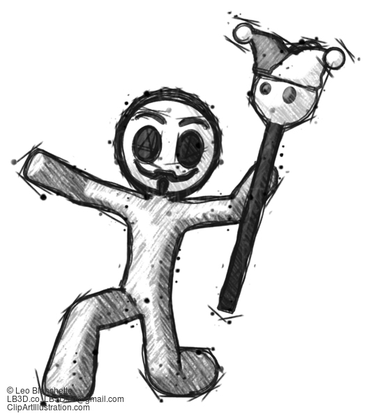 Sketch Little Anarchist Hacker Man Holding Jester Staff Posing Charismatically #14856