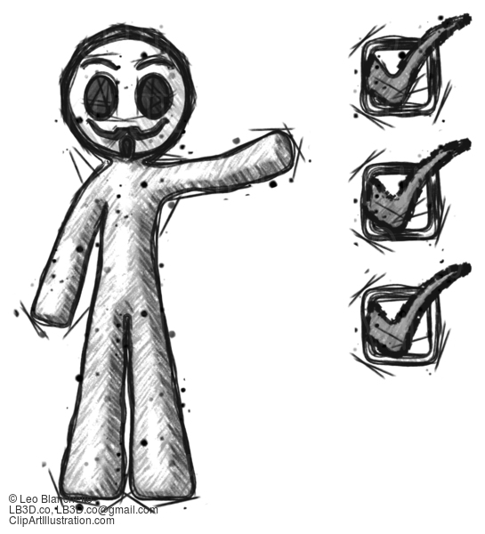 Sketch Little Anarchist Hacker Man Standing By List Of Checkmarks #14860