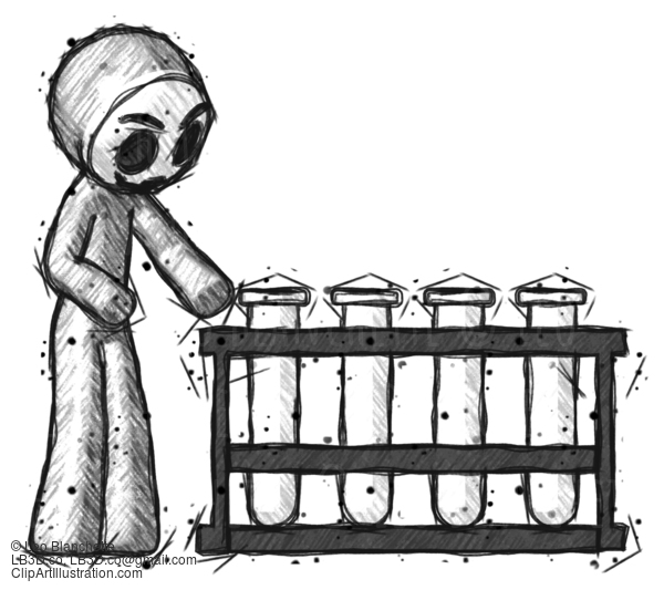 Sketch Little Anarchist Hacker Man Using Test Tubes Or Vials On Rack #14867