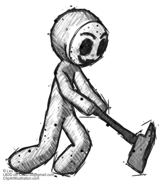 Sketch Little Anarchist Hacker Man Striking With A Firefighter’S Ax #14882