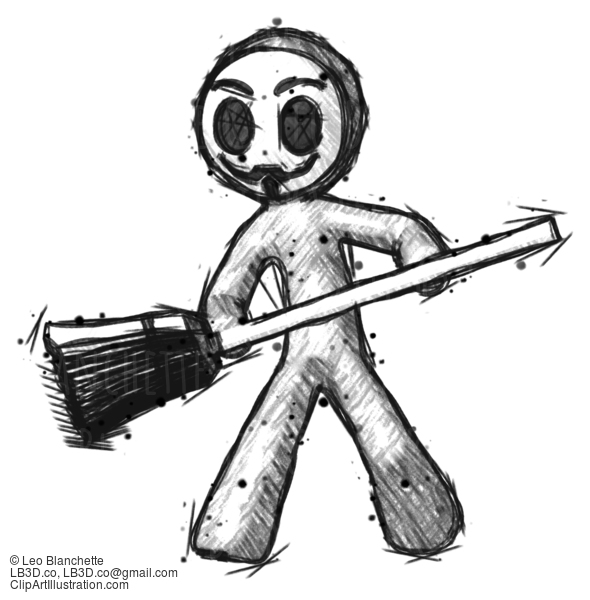 Sketch Little Anarchist Hacker Man Broom Fighter Defense Pose #14883