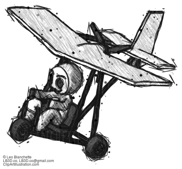 Sketch Little Anarchist Hacker Man In Ultralight Aircraft Top Side View #14885