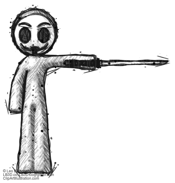 Sketch Little Anarchist Hacker Man Standing With Ninja Sword Katana Pointing Right #14886