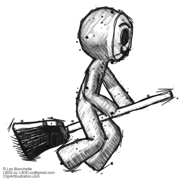 Sketch Little Anarchist Hacker Man Flying On Broom #14890