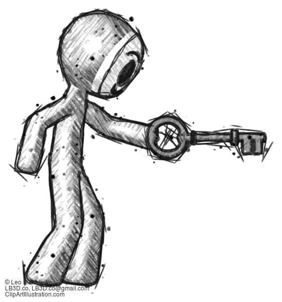 Sketch Little Anarchist Hacker Man With Big Key Of Gold Opening Something #14897