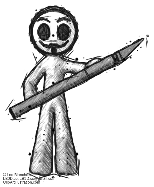 Sketch Little Anarchist Hacker Man Holding Large Scalpel #14898