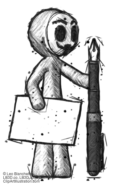 Sketch Little Anarchist Hacker Man Holding Large Envelope And Calligraphy Pen #14904