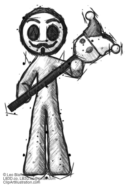 Sketch Little Anarchist Hacker Man Holding Jester Diagonally #14906