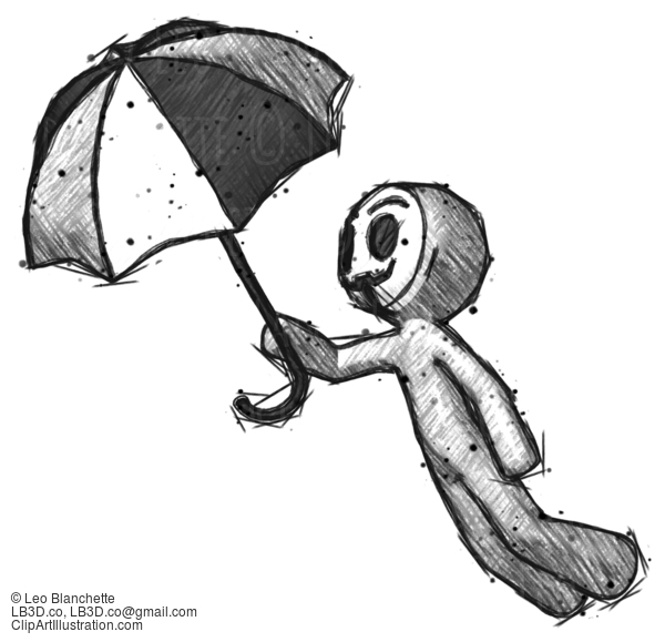 Sketch Little Anarchist Hacker Man Flying With Umbrella #14907